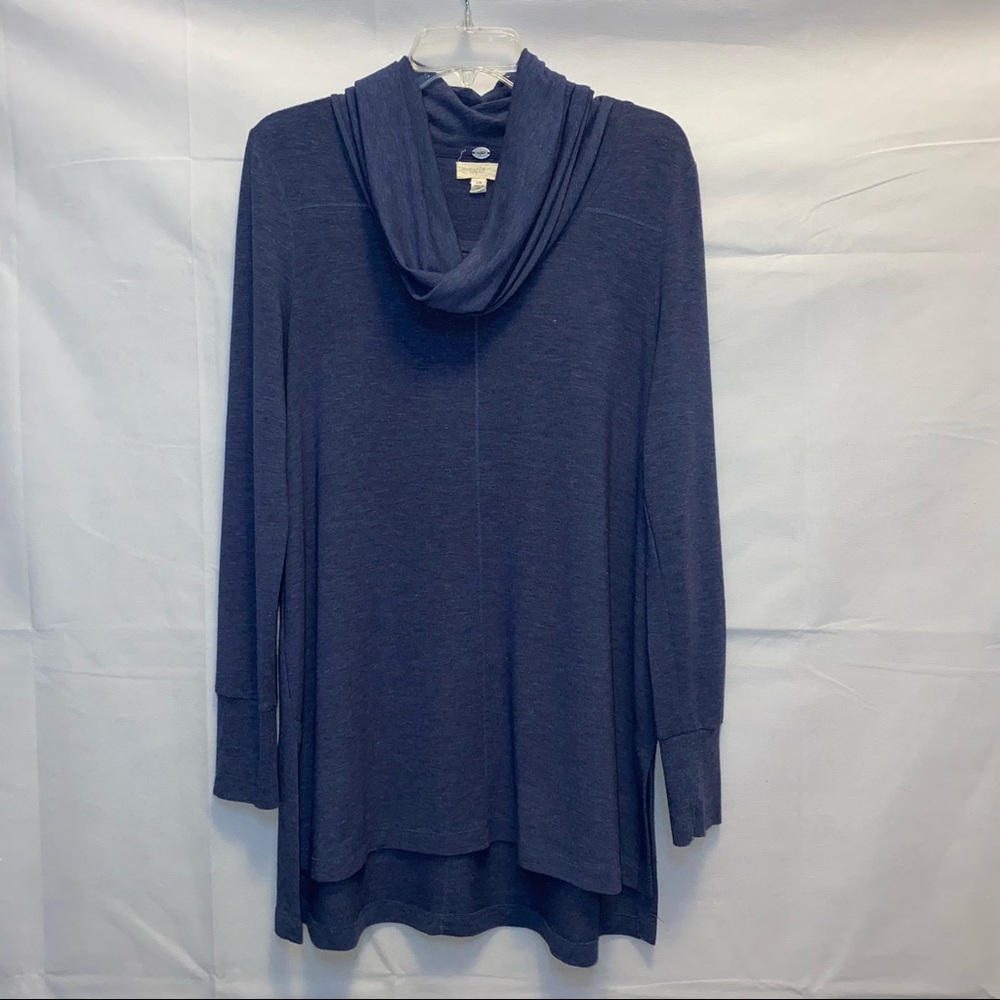 Cupio Cowl Neck Lightweight Long Sleeve Sweater - Blue - Large